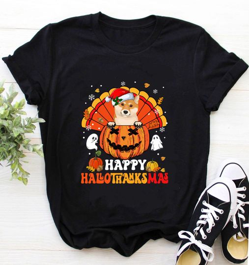 Discover Shiba Inu Shirt / Shiba Inu T-Shirt / Shiba Inu Halloween Shirt / Shiba Inu Dog Happy Hallothanksmas Halloween Thanksgiving Shirt