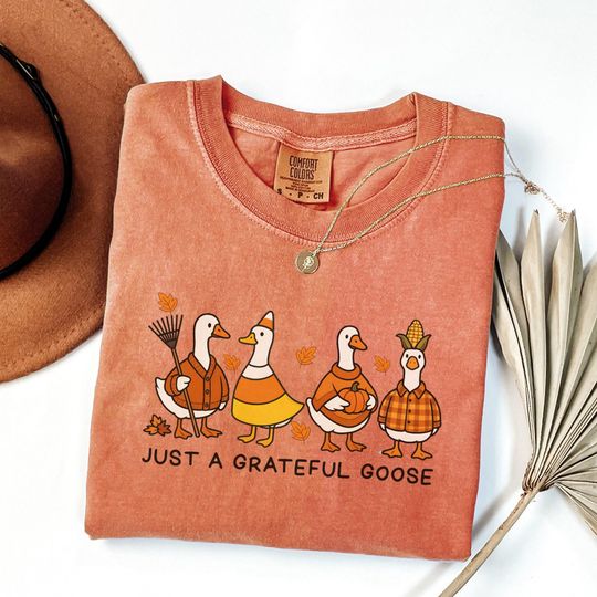 Discover Just a Grateful Goose Shirt, Thanksgiving Fall Tee, Silly Goose Shirt, Thankful Fall Goose T-Shirt, Trendy Fall Goose Shirt