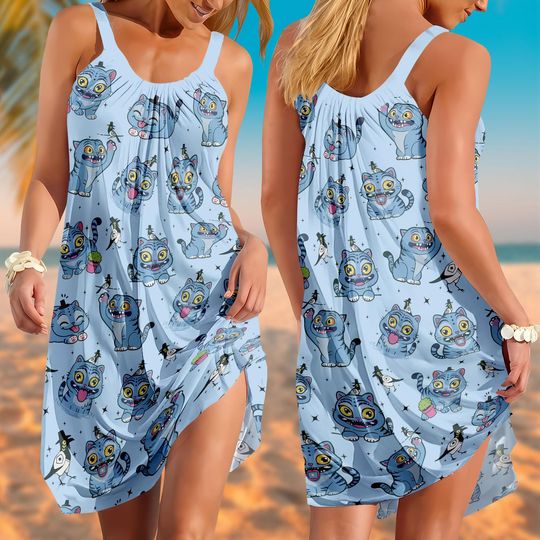 Derpy Tiger Sling Summer Dress, Derpy the Tiger And Bird Women Dress, Hunters Tiger Fan Gift For Her, Beach Dress, Cute Gift