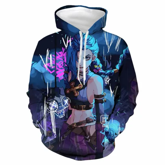 Arcane LOL Jinx Cosplay Hoodie 3D Printed Pullover Jacket Coat