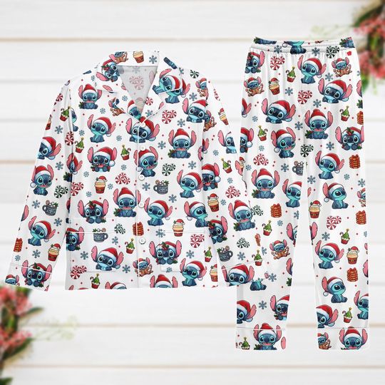 Discover Stitch Christmas Pajamas Set, Stitch Santa Women Pajamas, Disney Xmas Pajamas, Christmas Gift
