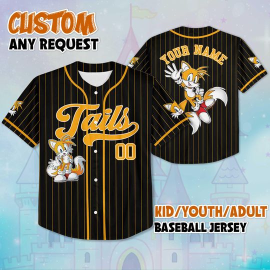 Custom Tails Black Baseball Jersey, Personalized Sonic The Hedgehog Jersey Shirt, The Hedgehog Baseball Team Outfit, Gift For Fan