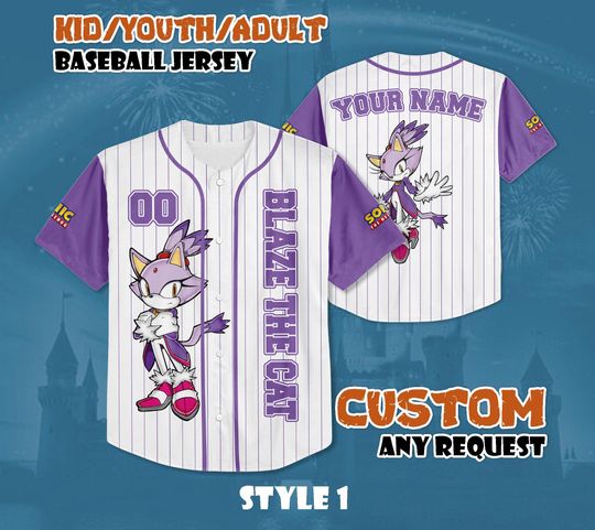 Discover Custom Blaze the Cat Baseball Jersey, Personalized Blaze the Cat Jersey Shirt, Sonic the Hedgehog Shirt, Gift for Disney Fans & Kids