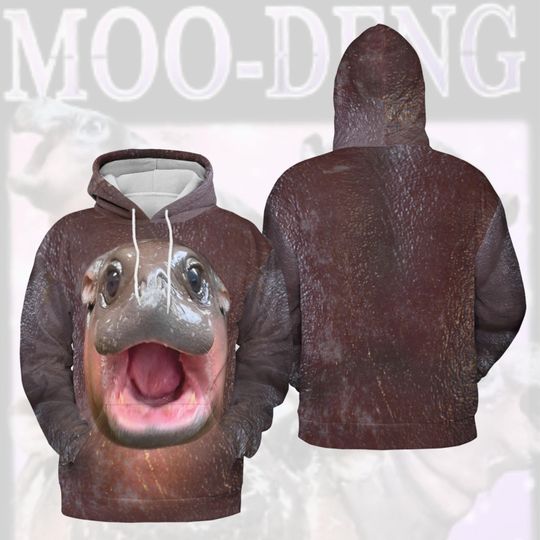 Discover Moo Deng 3D Print Hoodie: Baby Hippo Halloween Costume