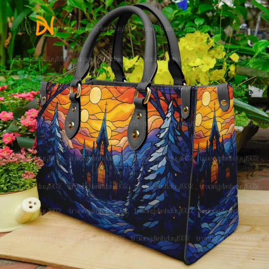 Discover Christmas Crossbody Bag Holiday Handbag Stained Glass Church Winter Gift