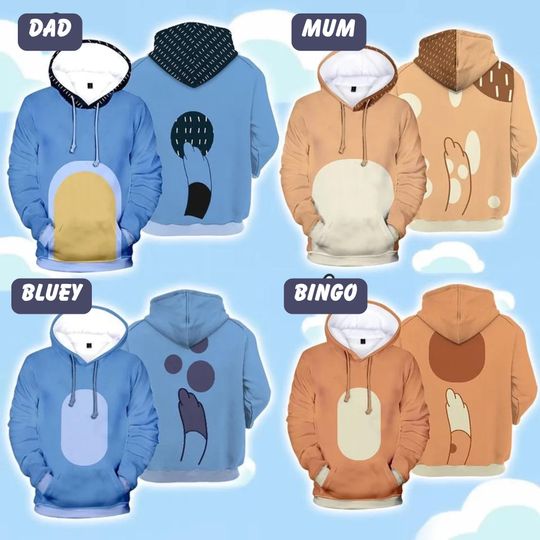 Discover Blue Dog Family 3D Hoodie: Heeler Cosplay, Halloween All Over Print