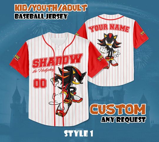 Discover Custom Shadow the Hedgehog Baseball Jersey, Personalized Shadow Jersey Shirt, Sonic the Hedgehog Shirt, Gift for Disney Fans & Kids