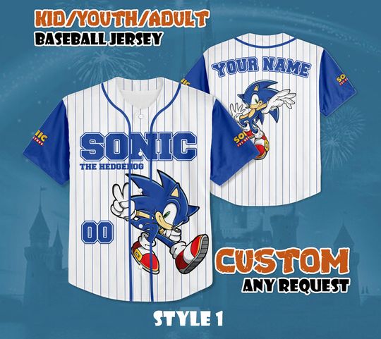 Custom Sonic the Hedgehog Baseball Jersey, Personalized Sonic Jersey Shirt, Sonic the Hedgehog Shirt, Gift for Disney Fans & Kids