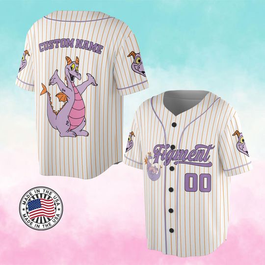 Discover Custom Disney Figment Little Spark Simple Stripe, Custom Kids, Youth, Adult Disney Baseball Jersey Sports Outfits Cute Gifts For Fans Disney