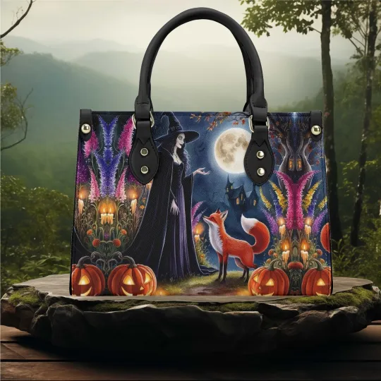 Discover Customize Halloween spooky handbag shoulder bag purse Vegan leather cute fun