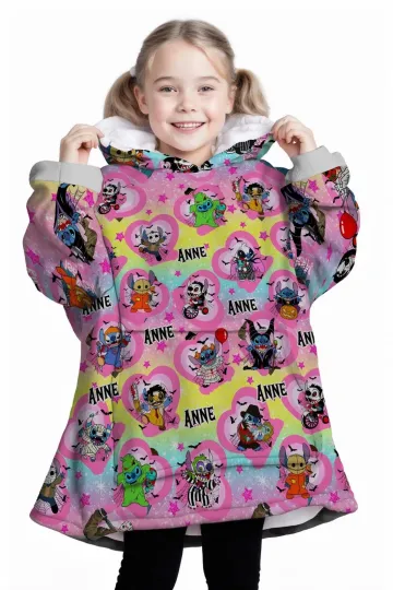 Discover Personalized Stitch Movies Characters Pink Halloween Oversized Hoodie Blanket