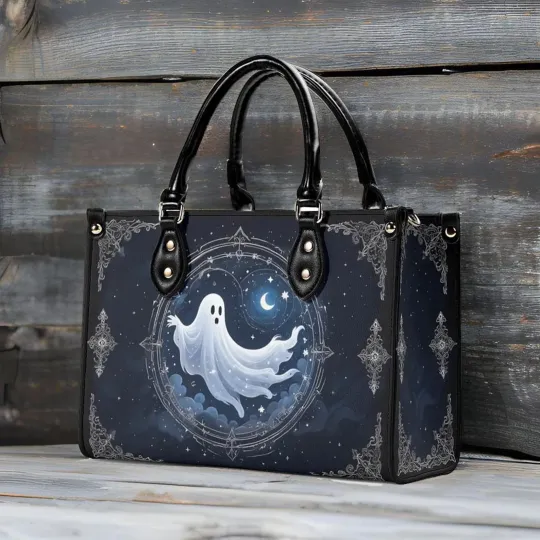 Cute Ghost Moon Bag Cute Spooky Ghost Gift Bag Vegan Faux Leather Bag Halloween