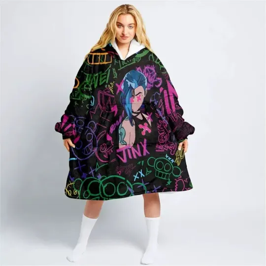 Discover Personalized Jinx Neon Graffiti Blend Blanket Hoodie Kids, Size One Size