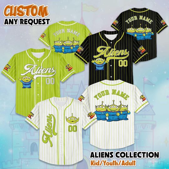 Discover Custom Little Green Aliens Collection Baseball Jersey, Disney Toy Story Aliens Jersey Shirt, Disney Baseball Jersey Sports Gifts For Fans