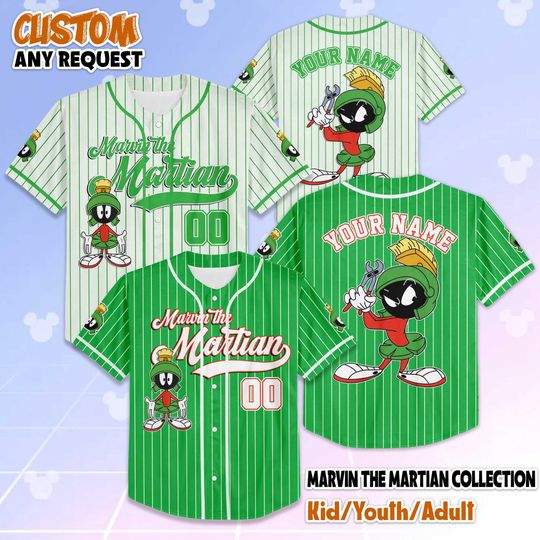 Personalized Marvin the Martian Baseball Jersey, Custom Looney Tunes Shirt, Space Cartoon Outfit, Gift for Fans of Classic Toons