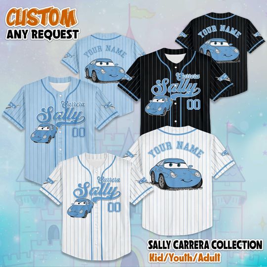 Discover Personalized Sally Carrera Baseball Jersey, Custom Disney Cars Sally Carrera Sports Jersey for Disney Fans, Unique Disneyland Birthday Gift