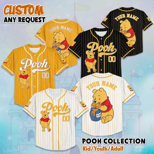 Discover Custom Winnie the Pooh Baseball Jersey, Disney Winnie the Pooh Jersey Shirt, Disney Baseball Jersey Sports Gifts For Fans