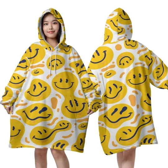 Discover Personalized Smileyyy Patternnn Fleeceee Blanket Hooded Unisex, Blanket Hoodies