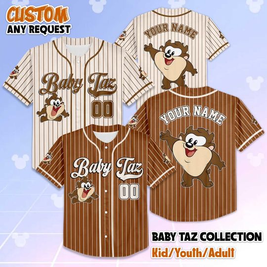 Discover Personalized Baby Taz Baseball Jersey, Custom Looney Tunes Shirt, Cute Cartoon Outfit, Gift for Kids & Classic Toon Fans