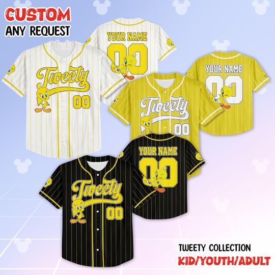 Personalized Tweety Collection Baseball Jersey, Custom Looney Tunes Tweety Bird Shirt, Cute Cartoon Jersey Gift for Fans