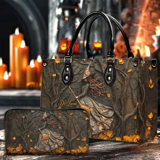 Discover Personalized Witch Art Print Handbag With Handle, Spooky Halloween Bags