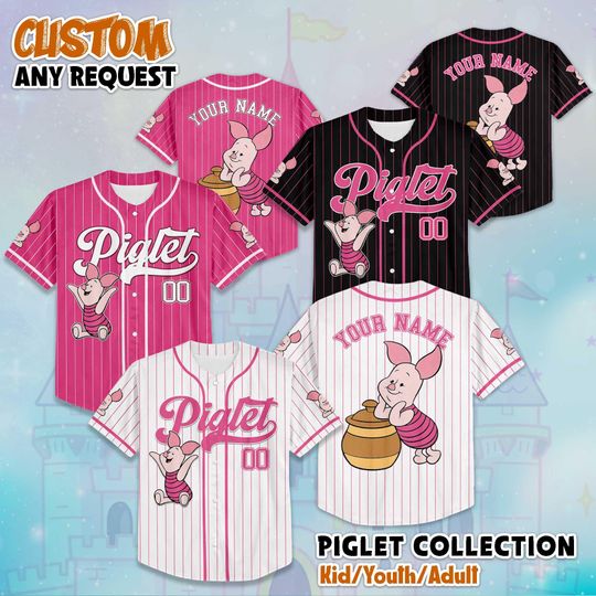 Discover Custom Winnie the Pooh Piglet Baseball Jersey, Disney Winnie the Pooh Piglet Jersey Shirt, Disney Baseball Jersey Sports Gifts For Fans