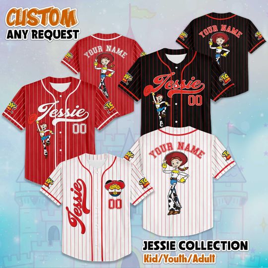 Custom Jessie Collection Baseball Jersey, Disney Toy Story Jessie Jersey Shirt, Disney Baseball Jersey Sports Gifts For Fans