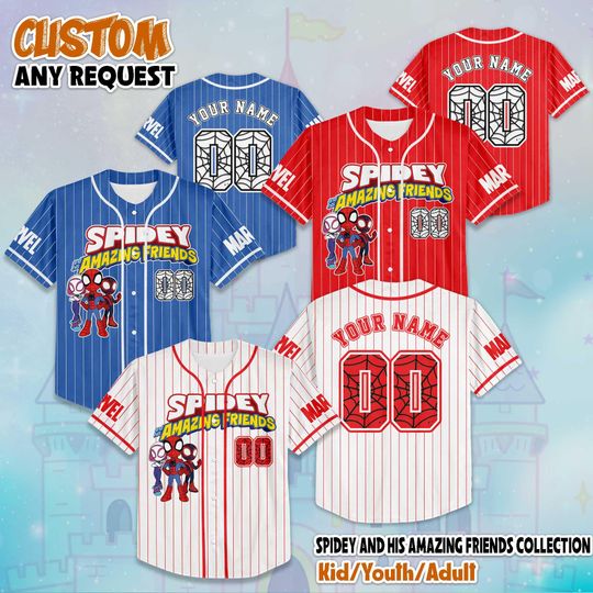 Discover Custom Spidey and His Amazing Friends Baseball Jersey, Marvel Disney Spidey Sports Jersey, Cute Disney Baseball Jersey Gift for Fans