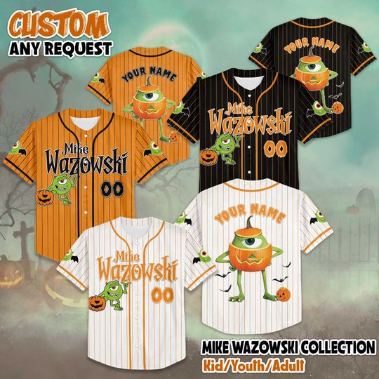 Custom Mike Wazowski Halloween Baseball Jersey, Monsters Inc Disney Shirt, Cute Spooky Jersey for Fans, Personalized Halloween Outfit