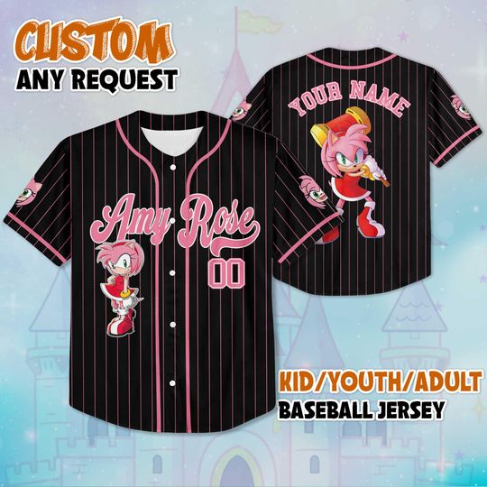 Custom Amy Rose Black Baseball Jersey, Personalized Sonic The Hedgehog Jersey Shirt, The Hedgehog Baseball Team Outfit, Gift For Fan