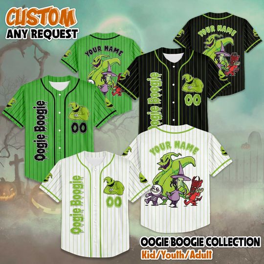 Discover Personalized Oogie Boogie Baseball Jersey, Custom Disney Nightmare Before Christmas Shirt, Halloween Town Outfit, Gift for Disney Fans