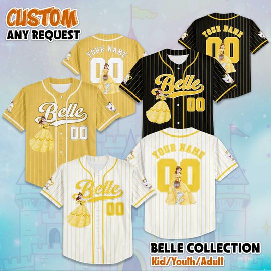 Custom Belle Collection Baseball Jersey, Disney Beauty and the Beast Belle Jersey, Disney Baseball Jersey Sports Cute Gifts For Fans