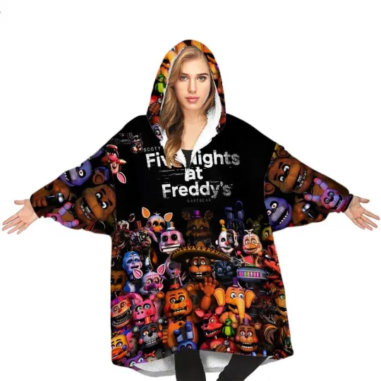 Discover Personalized Fiveee Nightsss at Freddyyy Warm Cozy Hooded Blanket Hoodie