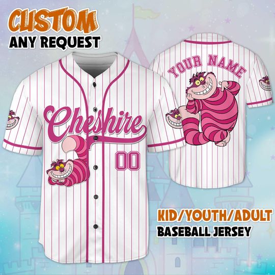 Discover Custom Cheshire Cat Baseball Jersey, Personalized Disney Alice in Wonderland Cheshire Cat Jersey for Disney Fans, Disneyland Birthday Gift