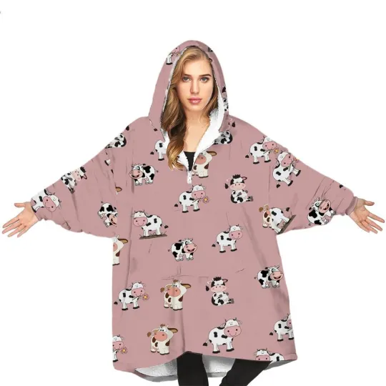 Discover Personalized Cow Pattern Blanket Hoodie Kids Birthday Gifts Kids, One Size