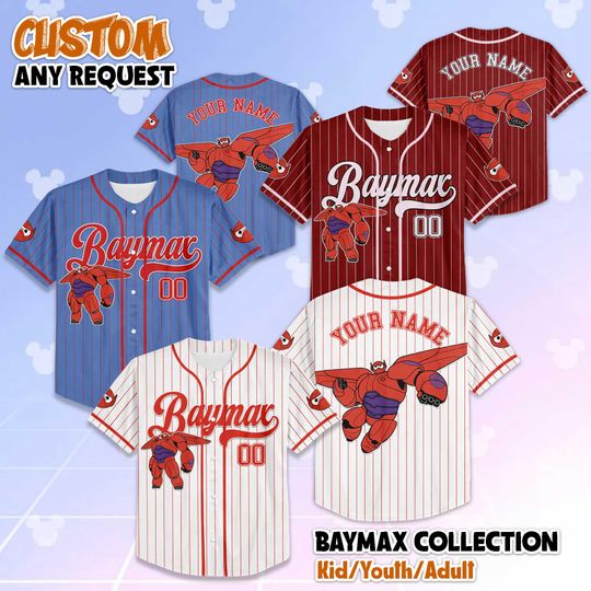 Personalized Baymax Baseball Jersey, Big Hero 6 Shirt, Custom Disney Jersey, Hiro Hamada Team Tee, Disney Fan Outfit