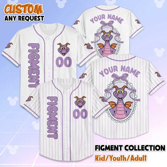 Discover Personalized Coquette Figment Baseball Jersey, Custom Epcot Figment Collection Shirt, Disney Dragon Jersey, Gift for Disney Parks Fans