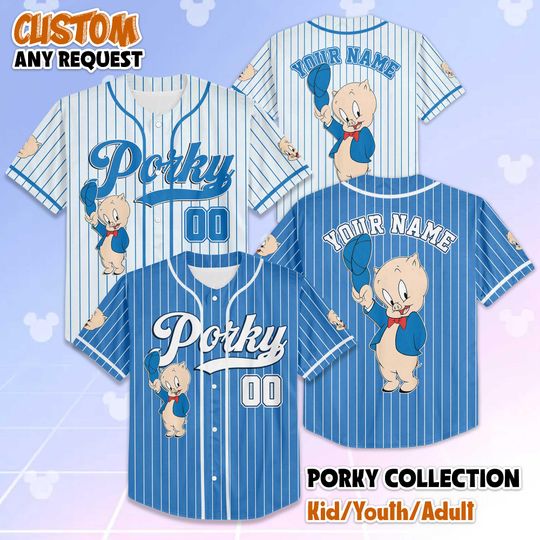 Personalized Porky Pig Baseball Jersey, Custom Looney Tunes Shirt, Classic Cartoon Outfit, Gift for Retro Fans & 90s Kids