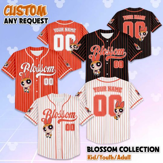 Personalized The Powerpuff Girls Blossom Baseball Jersey, Custom Blossom Cartoon Shirt, Retro Jersey Gift for Kids & 90s Fans