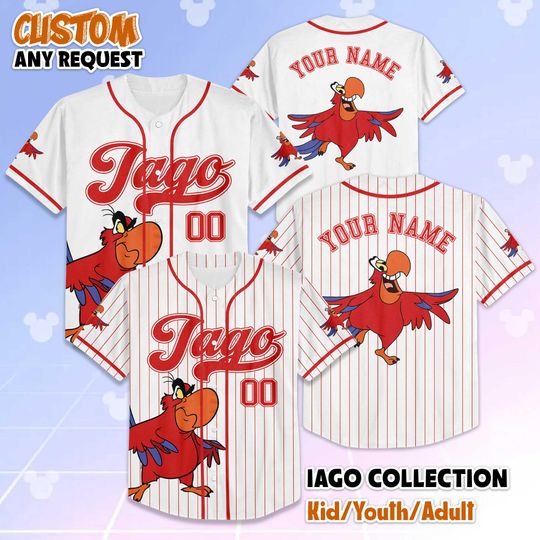 Discover Personalized Iago Aladdin Baseball Jersey, Custom Aladdin Disney Shirt, Magic Kingdom Jersey, Funny Bird Outfit, Gift for Disney Fans
