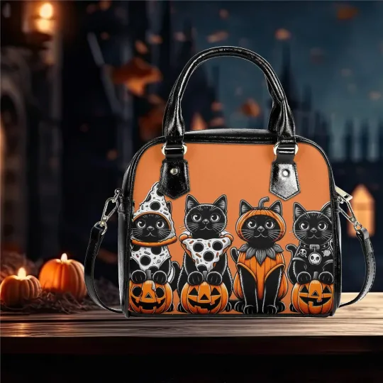 Discover Whimsical Halloween Purse Satchel fun cute retro black cat pumpkin cute handbag