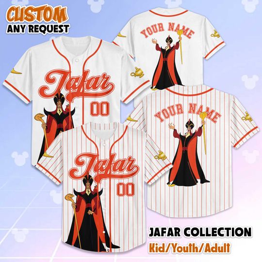 Discover Personalized Jafar Aladdin Baseball Jersey, Custom Disney Aladdin Jersey Shirt, Disney Aladdin Baseball Team Outfit, Gift for Disney Fans
