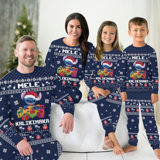Stitch Family Pajamas, Disney Christmas Pajamas, Lilo And Stitch Holiday Pajamas, Matching Pajamas Set, Santa Hat Stitch Pj Set Pants