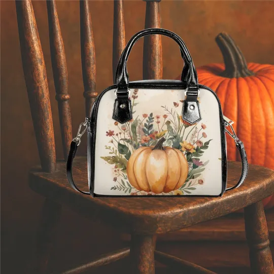 Discover Pumpkin floral Halloween thanksgiving Holiday vegan leather Shoulder Handbag