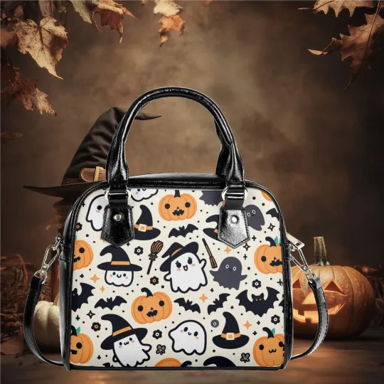 Discover Whimsical Halloween Purse Satchel ghost bat witch pumpkins collage design fun