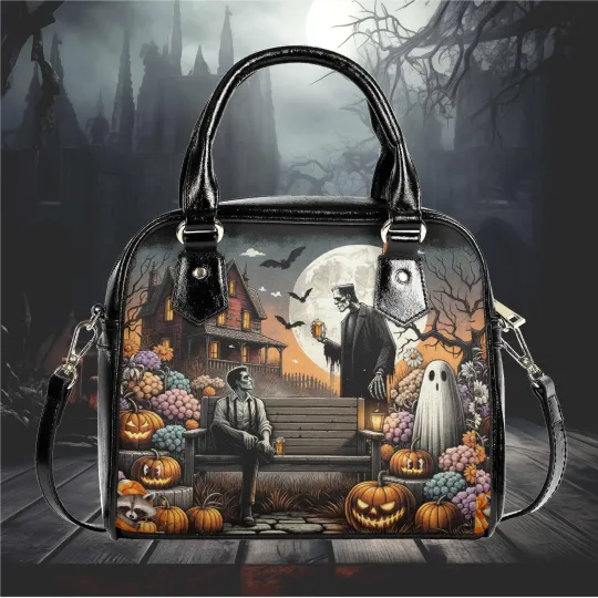 Whimsical Halloween Frankenstein ghost pumpkins Satchel fun cute purse shoulder