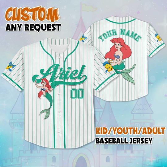 Discover Personalized Ariel Baseball Jersey, Custom Little Mermaid Shirt, Under the Sea Costume, Mermaid Princess Outfit, Gift for Disney Fans