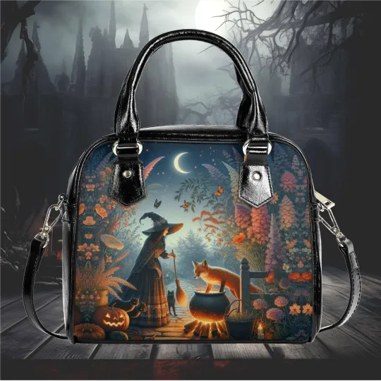 Discover Halloween witchy forest Spooky red fox pumpkin shoulder top handle crossbody bag