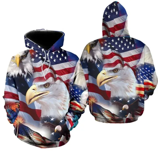 Discover American USA Flag Eagle 3D Hoodie Kids, Size S