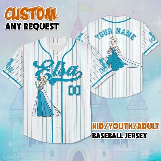 Discover Personalized Elsa Baseball Jersey, Custom  Disney Princess Frozen Shirt, Disneyland Matching Outfit, Gift for Disney Fans